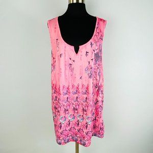 Misslook Birds Flowers Watercolor Sleeveless Pink Casual Womens Plus 2XL Top